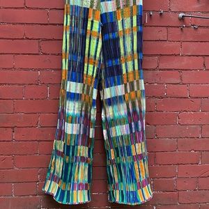 Julia Heuer Crinkle Stretch Pant Bell Wide Leg Rainbow Pride Orange Blue Rave